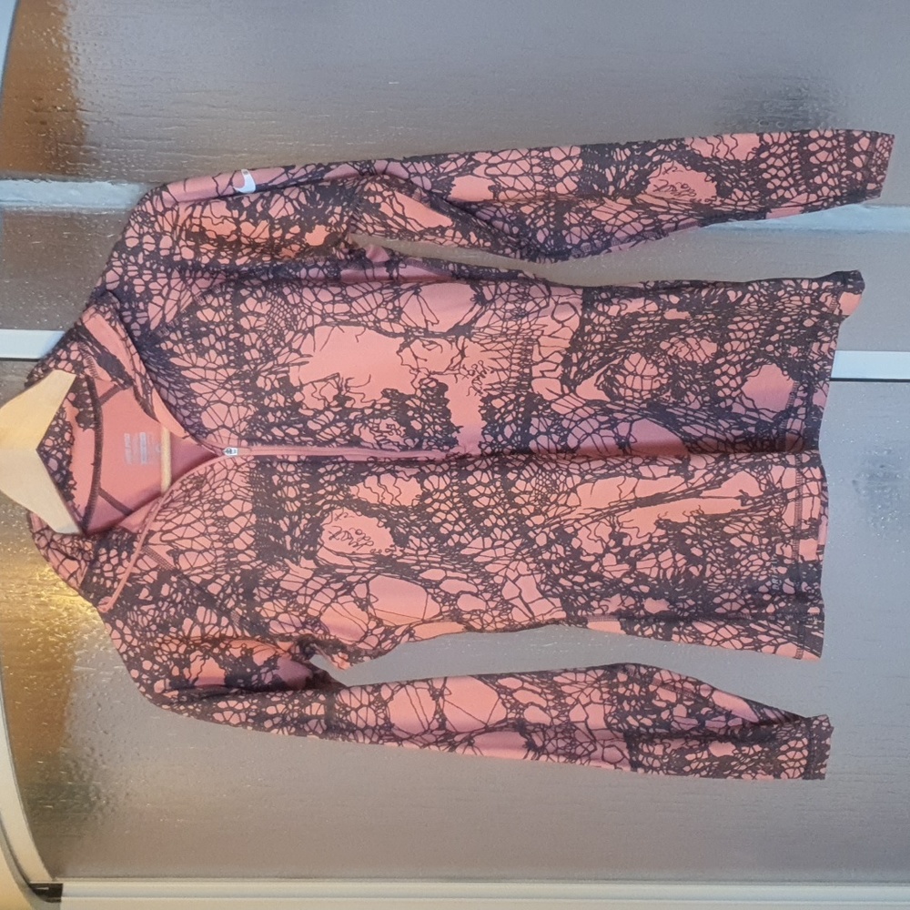 Nike Pro Dri-Fit 1/2 Zip Running Shirt Jacket Coral Pink Thumbholes